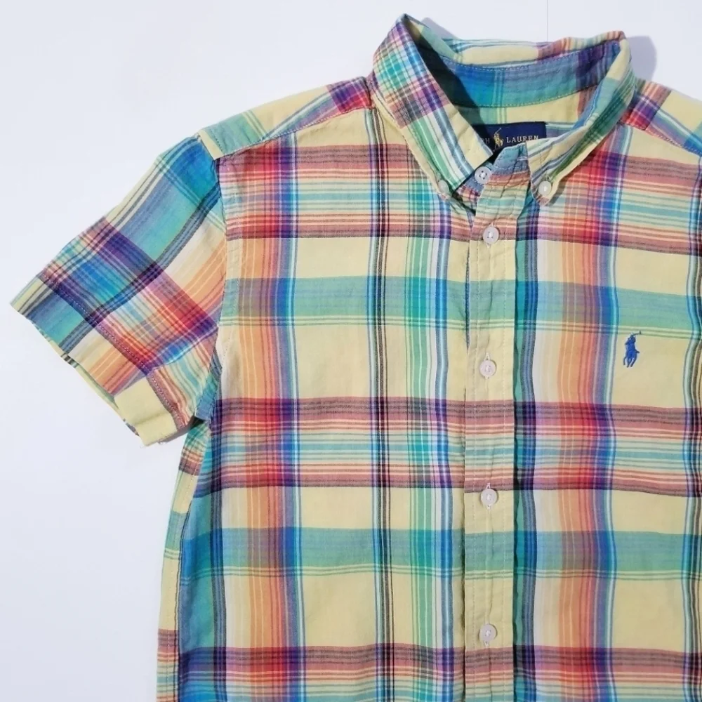 RALPH LAUREN Boys Multicolor Madras Plaid Button down Shirt size 7